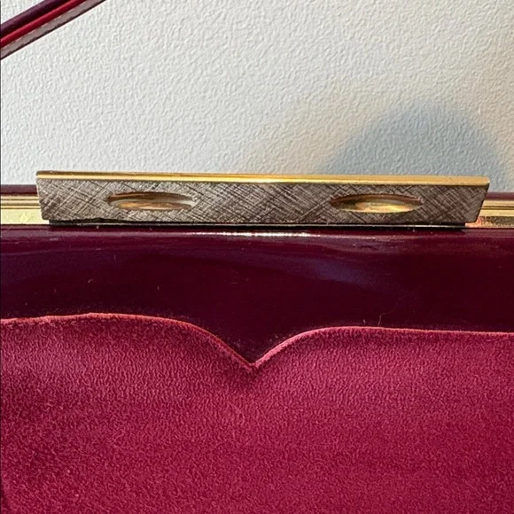 Town & Country Vintage 50’s Satchel Shoulder bag  burgundy red wine Suede Patent - Picture 4 of 13